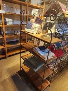 lot 1053 image: Wood Shelf  Metal Frame Bakers Rack 32 x 13 x 5