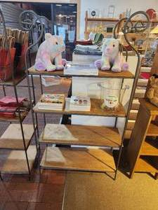 lot 1054 image: Wood Shelf  Metal Frame Bakers Rack 32 x 13 x 5