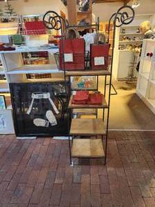 lot 1055 image: Wood Shelf  Metal Frame Bakers Rack 26 x 12 x 5