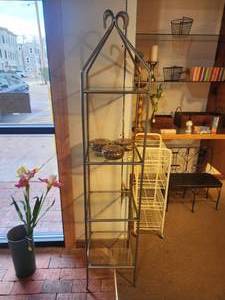 lot 1081 image: Glass Shelf  Metal Frame Display Shelf 13 x 13 x 66