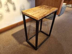 lot 1083 image: Bronze Finish Metal Frame  Wood Top End Table 14 x 9 x 19 12