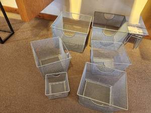 lot 1084 image: Lot of (6) Metal Wire Mesh Storage Baskets (2) 14x14x11, (3) 11-12x11-12x8-12 and (1) 6-12x6-12x4-12