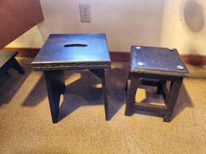 lot 1096 image: Lot of (2) Dark Stained Wood Stools 11x11x14, 9-12x9-12x12