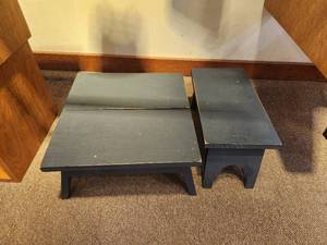 lot 1095 image: Lot of (3) Painted Wood Display Stool  Bench 14 x 7 12 x 7