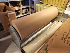 lot 1122 image: Paper Roll Dispenser and Cutter with (2) Full Rolls of Paper  One Partial Roll
