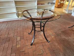 lot 1061 image: Glass Top  Metal Frame Dining Table 29 12 x 36
