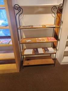 lot 1034 image: Wood Shelf  Metal Frame Bakers Rack 3 x 14 x 5