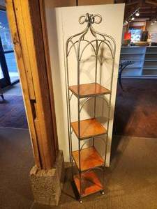 lot 1038 image: Wood Shelf  Metal Frame Decorative Display Rack 4-shelf 9 x 9 x 58