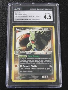 lot 107 image: 2004 Pokemon EX Team Rocket Returns Dark Tyranitar #20109 CGC 4.5