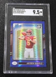 lot 192 image: 2024 Donruss Optic Blue Hyper Prizm Jayden Daniels #248 SGC 9.5 Rookie Card