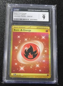 lot 213 image: 2023 Pokemon Obsidian Flames Gold Basic Fire Energy #230197 CGC 9