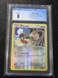 lot 214 image: 2015 Pokemon Ancient Origins Reverse Holo Meowth #6198 CGC 8