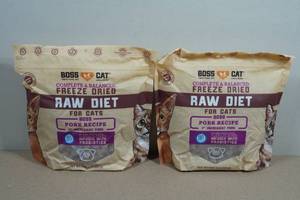 lot 143 image: 2 Boss Cat Freeze Dried Treats - Pork Recipe