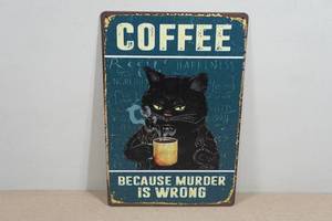 lot 240 image: Novelty Metal Sign - Coffee Cat