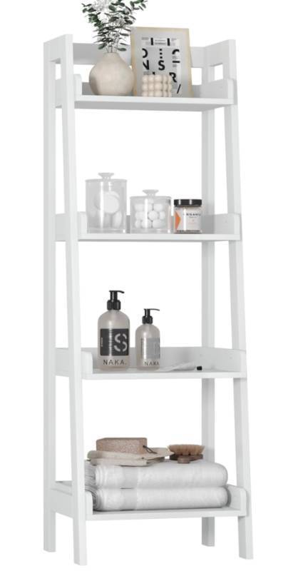 lot 196 image: 4 Tier Ladder Shelf White $75.99 Retail - Brand New