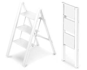 lot 152 image: 3 Step Ladder Foldable Step Stool Light Weight White $69.99 - Brand New