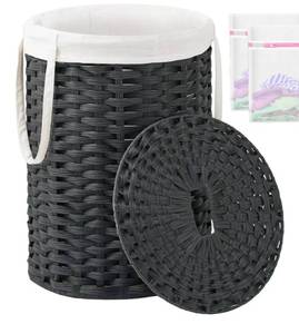 lot 158 image: Laundry Wicker Hamper with Lid 19G Black $62.99 Retail - Brand New