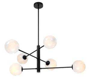 lot 186 image: 6 Light Globe Marble Glass Chandelier $107.99 Retail - Brand New