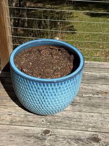 Blue Glazed Ceramic Planter Pot Textured Large 17in x 14in Good