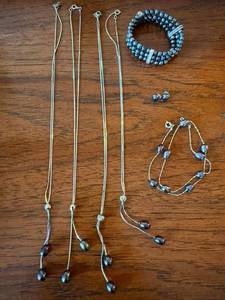 Black Pearl Jewelry Lot 7 Pc Sterling 925 Necklaces Bracelet Earrings