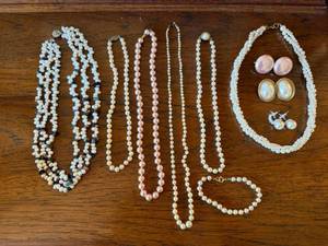 Vintage Imperfect Shaped Real Pearl Jewelry Lot Necklaces Bracelet Earrings Mixed Set