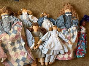 Handmade Rag Doll Lot Folk Art Cloth Dolls Quilt Dresses 6 Pc Decor