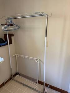 Freestanding Garment Rack w Top Shelf Hooks & Mesh Organizer White