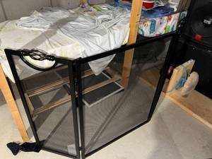 Black Metal Mesh Fireplace Screen Folding 3 Panel Decorative Hearth