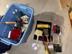 Mixed Paint Supplies Lot Brushes Rollers Tray Tape Red Devil Level