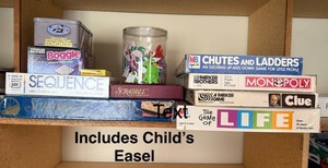 Vintage Board Game Lot w Childs Wooden Easel Monopoly Clue Life