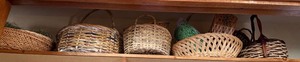 Assorted Woven Basket Lot with Faux Floral Arrangement Vintage Decor