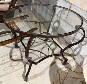 Round Metal Glass Top Accent Side Table Bronze Tone 24in Very Good