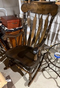 Vintage Wooden Rocking Chair Colonial Spindle Back