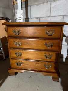 Traditional 4 Drawer Wood Bachelor Chest Nightstand Brass Pulls