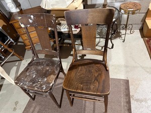 Pair Vintage Oak Dining Chairs Arts & Crafts Style 36in Mixed Cond