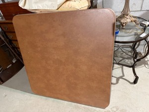 Vintage Samsonite Folding Card Table Brown Vinyl Top Metal Frame