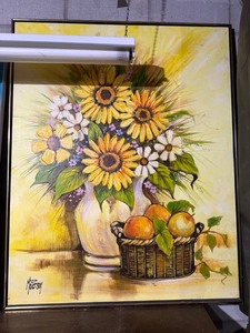 Signed Floral Still Life Canvas Painting Framed 40x50 Sunflowers