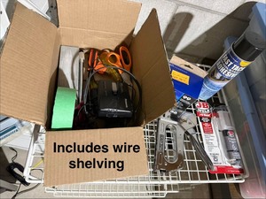 White 3-Tier Wire Shelving Unit w Tools Stereo Stapler & Supplies