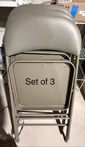 Set of 3 Padded Metal Folding Chairs Taupe Gray Vinyl Good