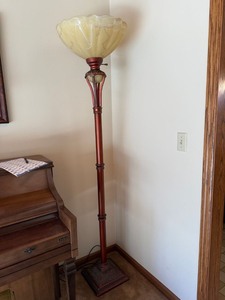 Torchiere Floor Lamp Marbled Glass Shade Bronze Tone 74in Good