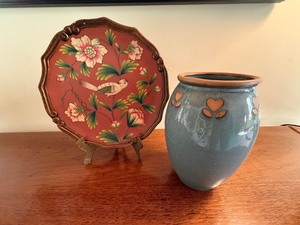 Naolo Thailand Vase & Floral Bird Decorative Tray 2 Pc Decor Lot