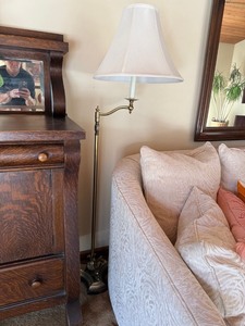 Brass Tone Bridge Arm Floor Lamp Cream Shade Damaged Base As Is