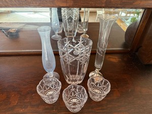 Mixed Crystal Glass Vase Lot Mikasa Lead Crystal 6 Pc Vintage