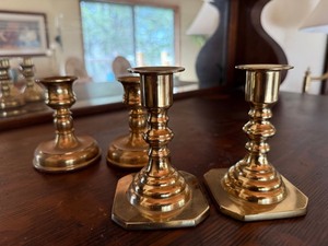 Vintage Brass Candlestick Holders Lot of 4 Mixed Styles 4.5in Good