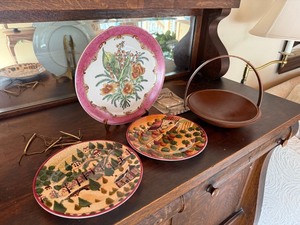 Vintage Decor Lot BLOCK Country Village Plates Floral Plate Wood Basket