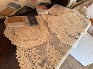 Vintage Lace Table Linen Lot Runner Doilies Coasters Ivory Decor