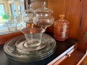 Vintage Glassware Lot Plates Bowl Covered Dishes Carnival Glass