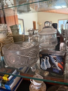 Vintage Footed Pressed Glass Centerpiece Bowl Frosted Cut Pattern