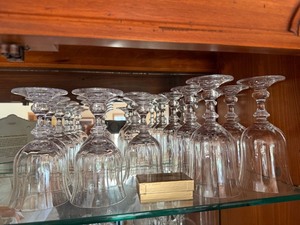 Two Sizes of Clear Stemmed Wine Glasses with Set of 6 Wine Charms Good