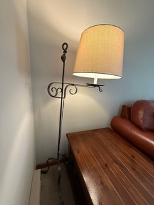Wrought Iron Style Floor Lamp Scroll Arm Large Drum Shade 57in